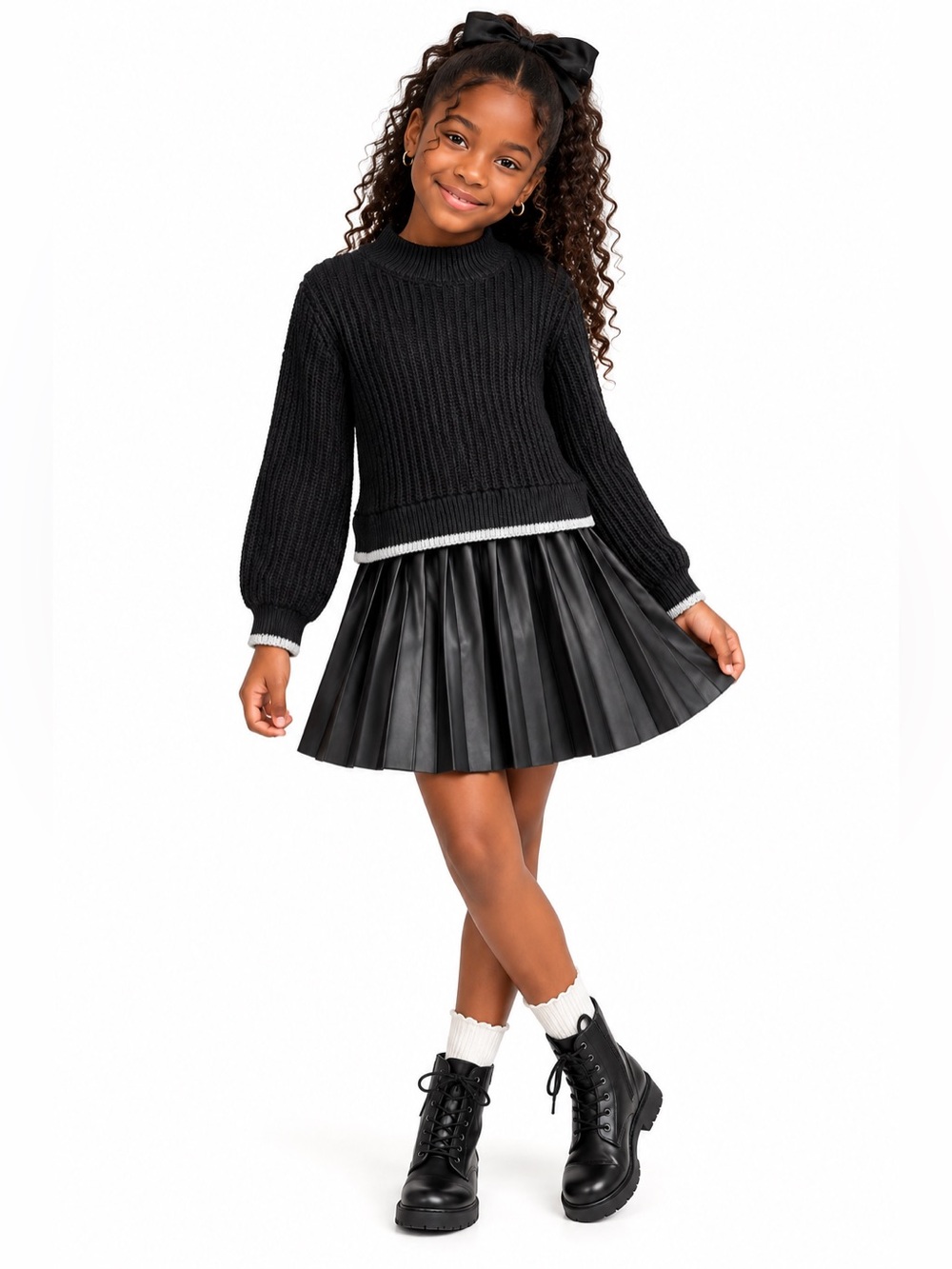Rachel Zoe Girls Ribbed Sweater Pleated Vegan Leather Skirt Dress Girls Size 5